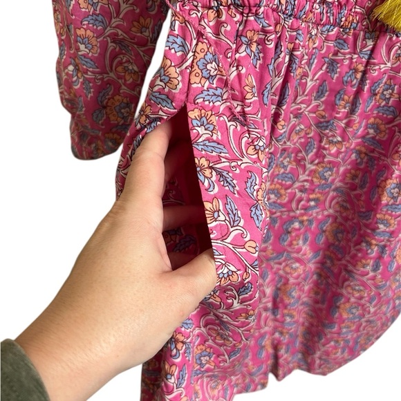 Crew Size 0 Embroidered Romper In Pink Vines Block Print Summer Tassel Floral - Picture 4 of 15